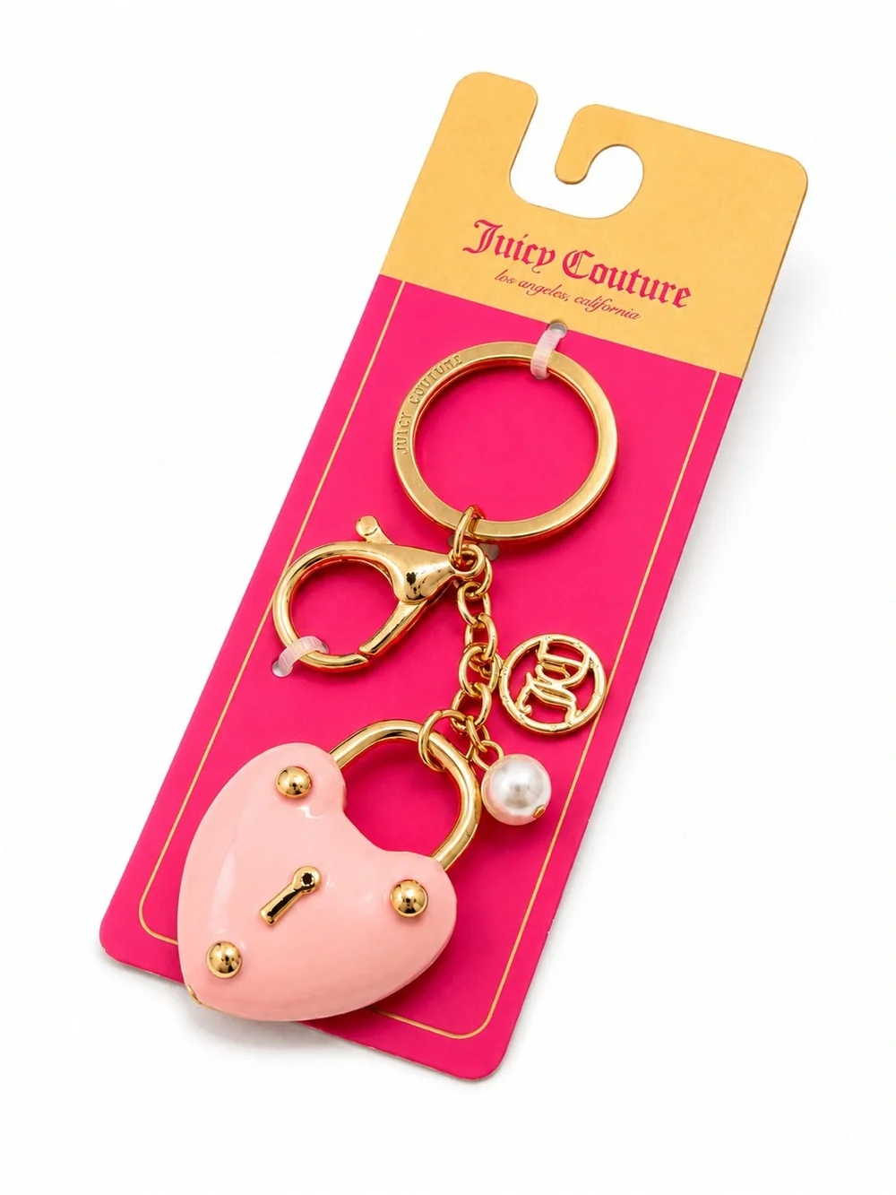 Juicy Couture Pink Heart Padlock Keychain Bag Charm Gold Accents